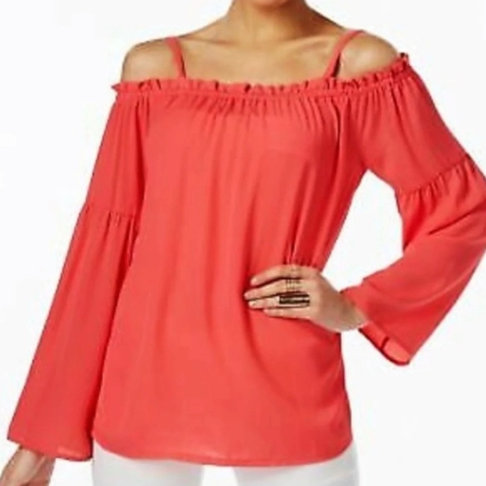 Inc off the shoulder coral blouse